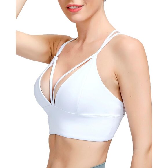 Women's White Strappy Bralettes Pull-on Sports Bra Rave Top Festival Outfits - Picture 2 of 9
